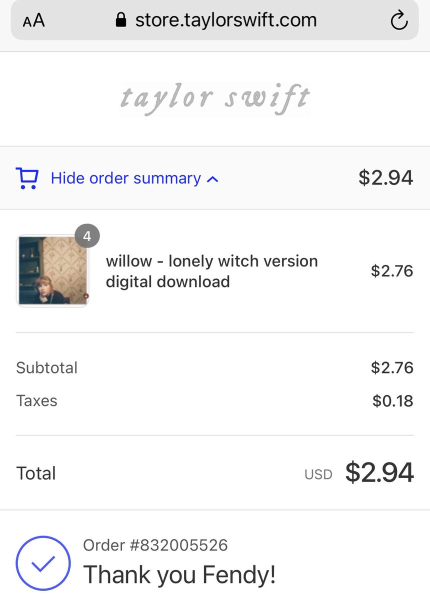fendywu_nj's tweet photo. #buywillow #TaylorSwift #swifties #willow #willowbuyingparty #streamwillow https://t.co/5F5WH4a6dO