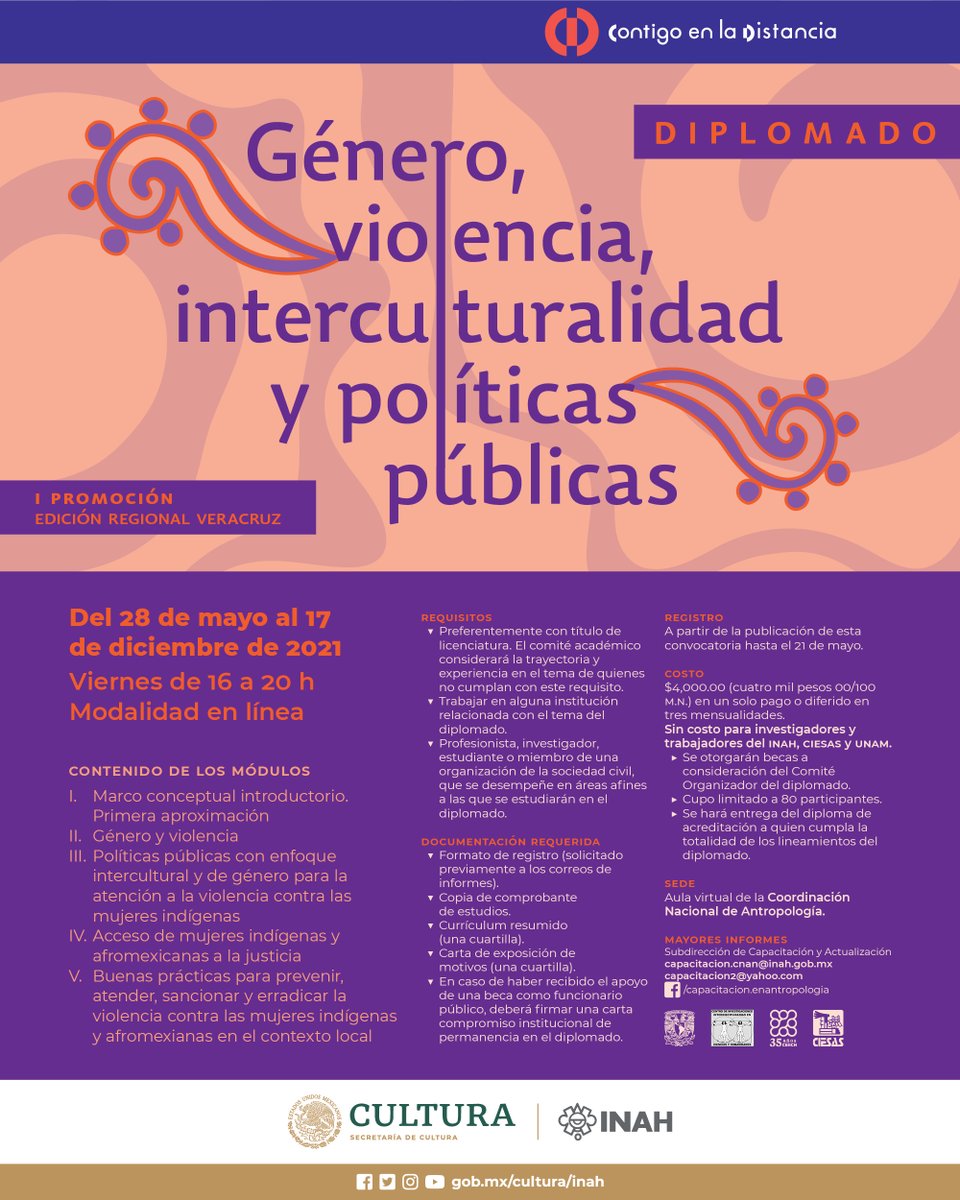 ciesas's tweet photo. ¿Quieres conocer al cuerpo docente que estará al frente del Diplomado «Género, violencia, interculturalidad y políticas públicas»? 
Ya contamos con el programa completo. ¡Inscríbete! 👉 https://t.co/ujYO3Xmw3R
El #CIESAS, el @ceiich_unam y la @cnan_inah convocan. https://t.co/EOEL8FGvI3