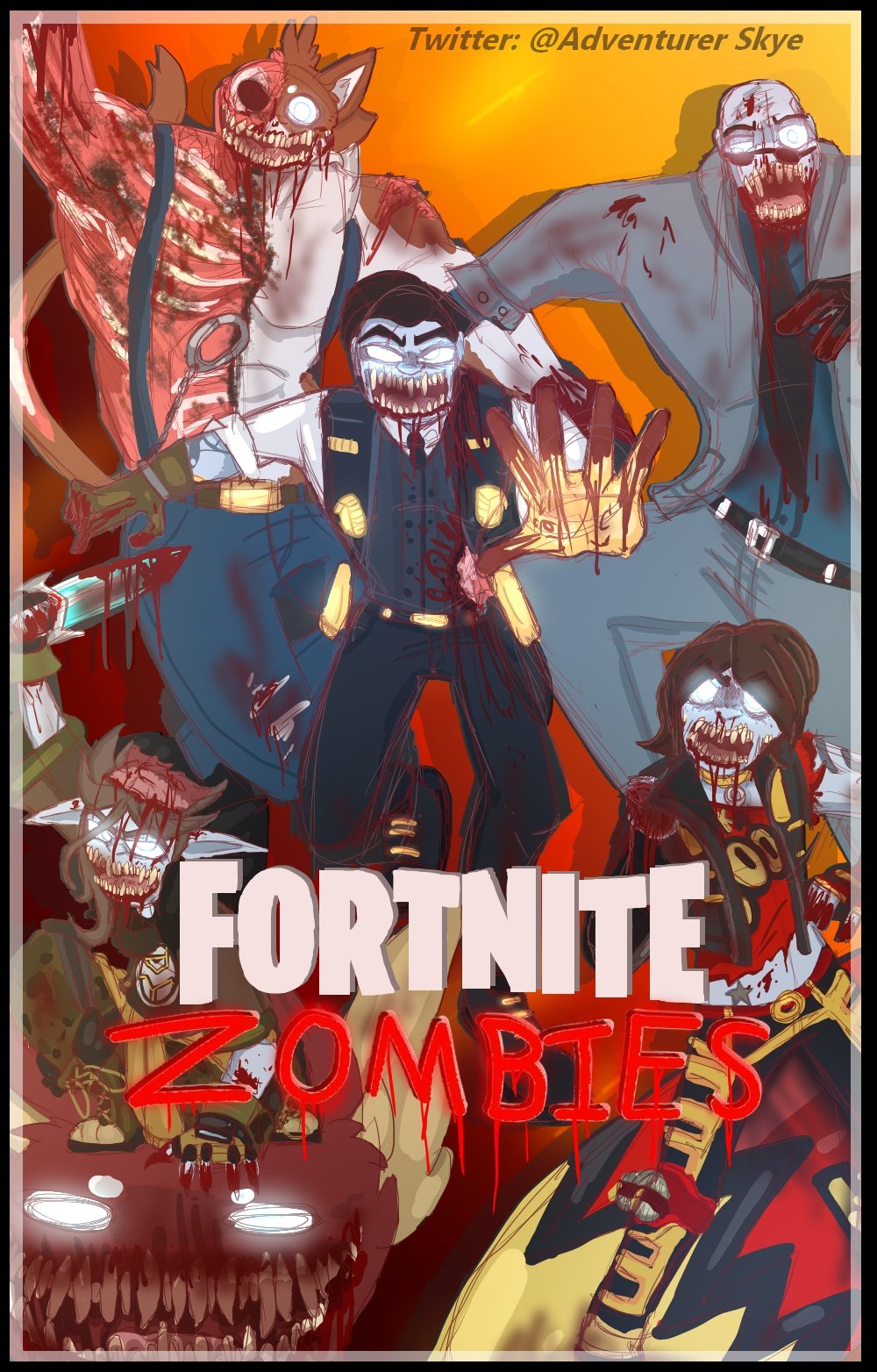 FORTNITE GAME ZOMBIES CLOUD CHARACTERS ORIGINAL ART DRAWING PRINT PREMIUM  POSTER