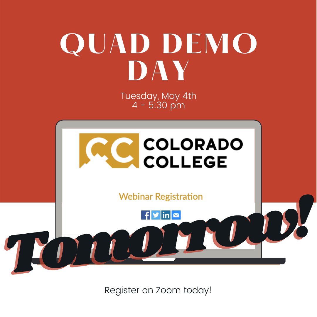 QuadAllianceCOS's tweet photo. Last chance to register for Demo Day tomorrow! Join us to learn about the work our students have done this semester. Register now at https://t.co/FONR8Zb0uo! https://t.co/EmsywYwA28