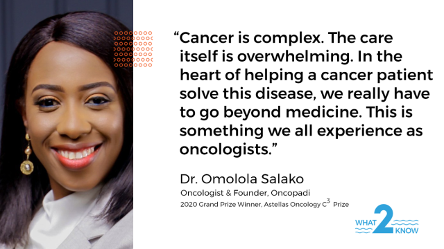 JennGottlieb's tweet photo. Omolola Salako, 5th Annual Grand Prize winner of the @AstellasUS Oncology #C3Prize, joins #What2Know to discuss her experience in cancer care and how she is empowering patients in her home country of Nigeria through her digital health startup. #client https://t.co/nEcux28vQl https://t.co/26i39q3gff