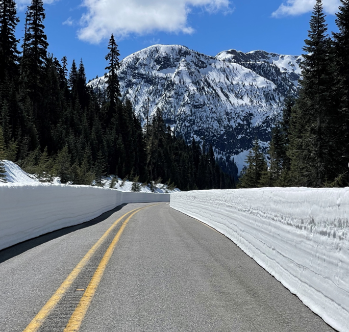 wsdot's tweet image. One of our @WSDOTActive staff who is in way, way better shape than me was one of MANY cyclists who took advantage of the cleared but closed SR 20 North Cascades Hwy this weekend. He sent these pics. No opening date yet but follow @WSDOT_East &amp;amp; @wsdot_north.