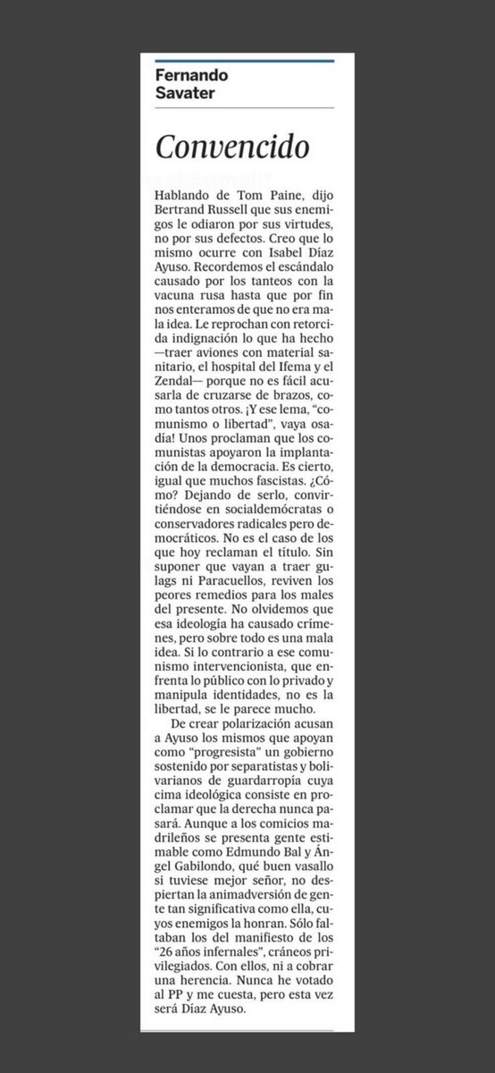 Cuando gente tan vinculada a Cs como Fernando Savater se desliga del proyecto y anuncia que votará a Ayuso, es que algo se ha hecho muy, muy mal.