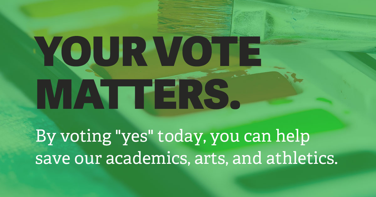 Think you can sit this one out? Think again. We need your "yes" vote today if we want to continue a community legacy of quality, well-rounded education. Polls are open until 7:30 pm. #govote