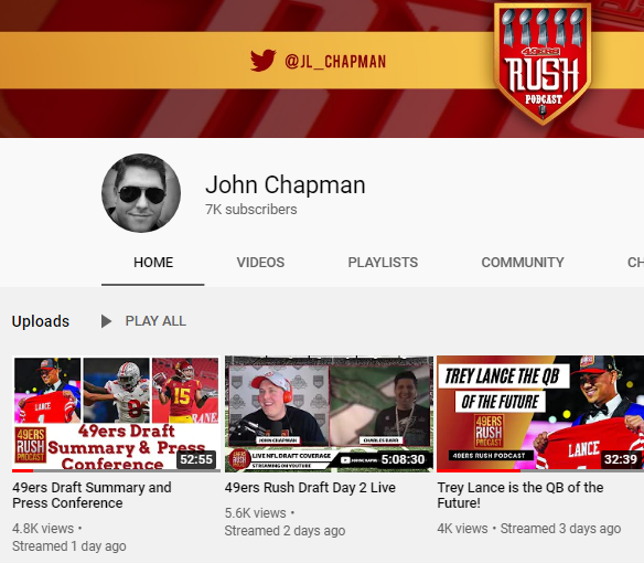 JL_Chapman's tweet photo. 49ers Rush YouTube page just hit 7,000 subscribers!

You know what that means another 49ers Rush Giveaway. I will buy 2 winners this #TreyArea T-shirt that @49ersHive created.

Steps
1-Retweet this
2-Follow me and hit subscribe to our YouTube👇
https://t.co/8TwQGJwrL5

#49ers https://t.co/kJ7nUSraYi