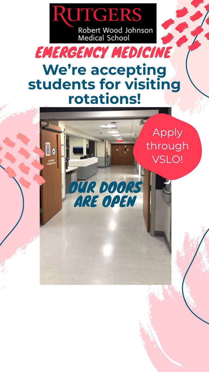 Rutgers Robert Wood Johnson Medical School is currently accepting applications for visiting rotations starting in July 2021. Apply through VSLO! #embound #vslo #match2022