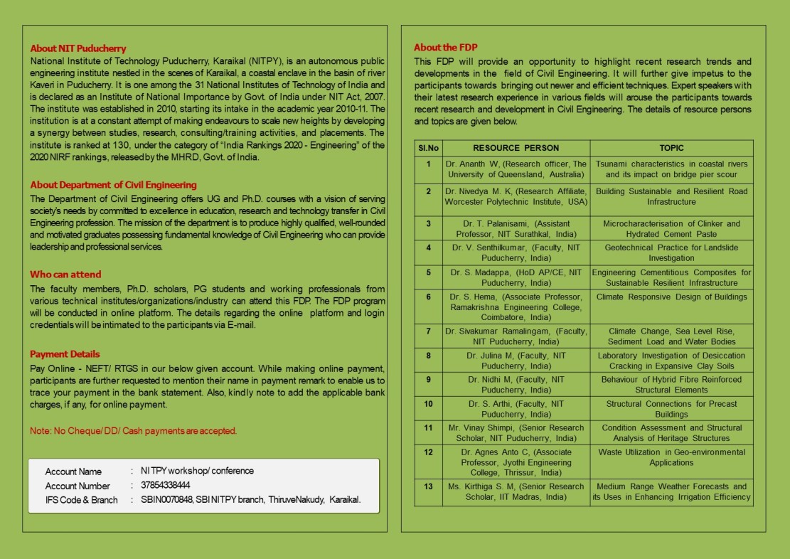 In three weeks time I will be presenting my latest research on "Tsunami science" as an invited speaker at a five-day faculty development workshop targeted to academics, researchers, and students. You can find more details to register for this workshop organized by NIT, Puducherry