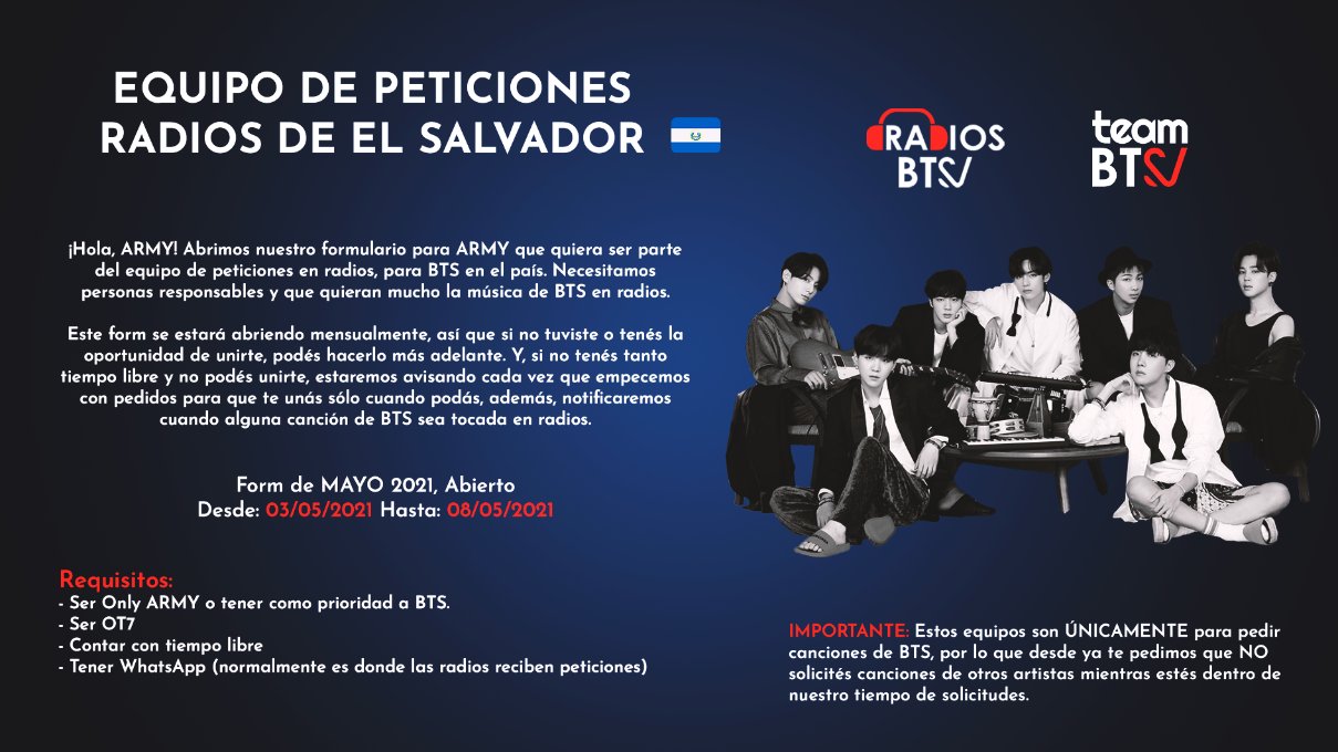 Radios BTSV⁷ 🇸🇻 El Salvador on Twitter "[📻 EQUIPO DE RADIOS] ¡Abrimos