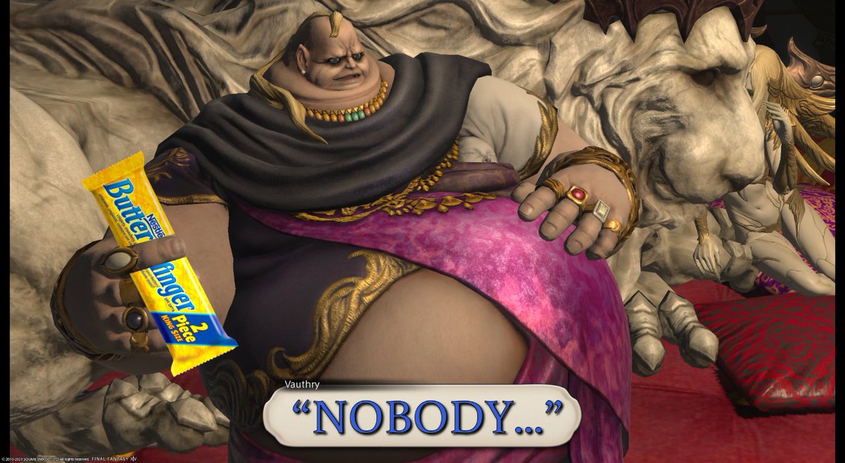 ShoshoyaShoya's tweet photo. Turns out #Vauthry knows how to #GameBetterWithButterfinger, too! Heed his words, Adventurers and defend your #Butterfinger hoards! #FFXIV #FFXIVScreenshots #GPosers #shoshlyfe https://t.co/bLJR3SBj5O