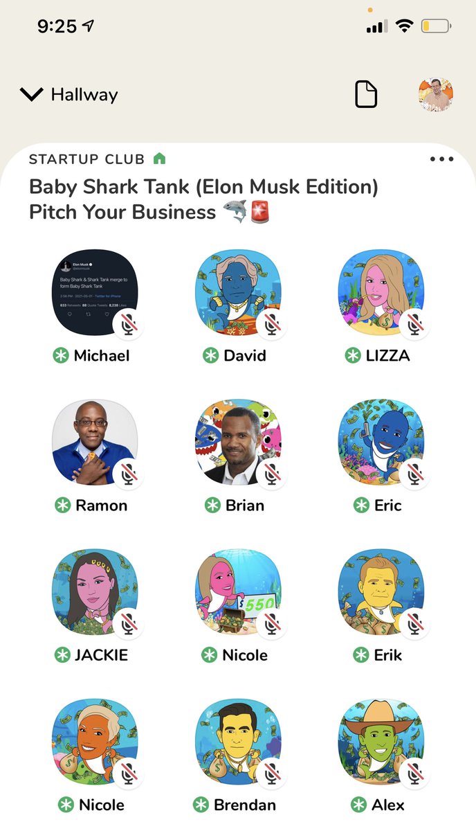 Hey <a href="/elonmusk/">Elon Musk</a> your vision of #BabySharkTank is alive and well in <a href="/joinClubhouse/">Follow @Clubhouse</a>, come on in! joinclubhouse.com/room/mZWZLlye