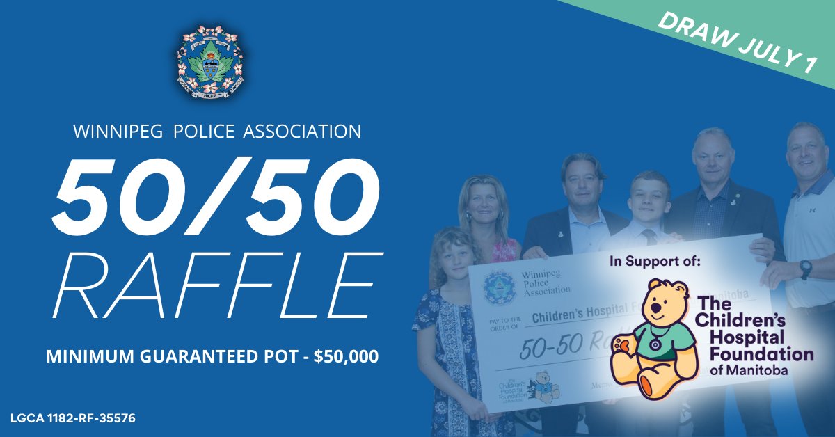 The WPA is proud to announce a 50/50 Raffle in support of the <a href="/CHFManitoba/">Children's Hospital Foundation of Manitoba</a>! Buy your tickets online at wpa5050.ca to support this great foundation and for a chance at the minimum guaranteed POT of $50,000 - draw is July 1, 2021!