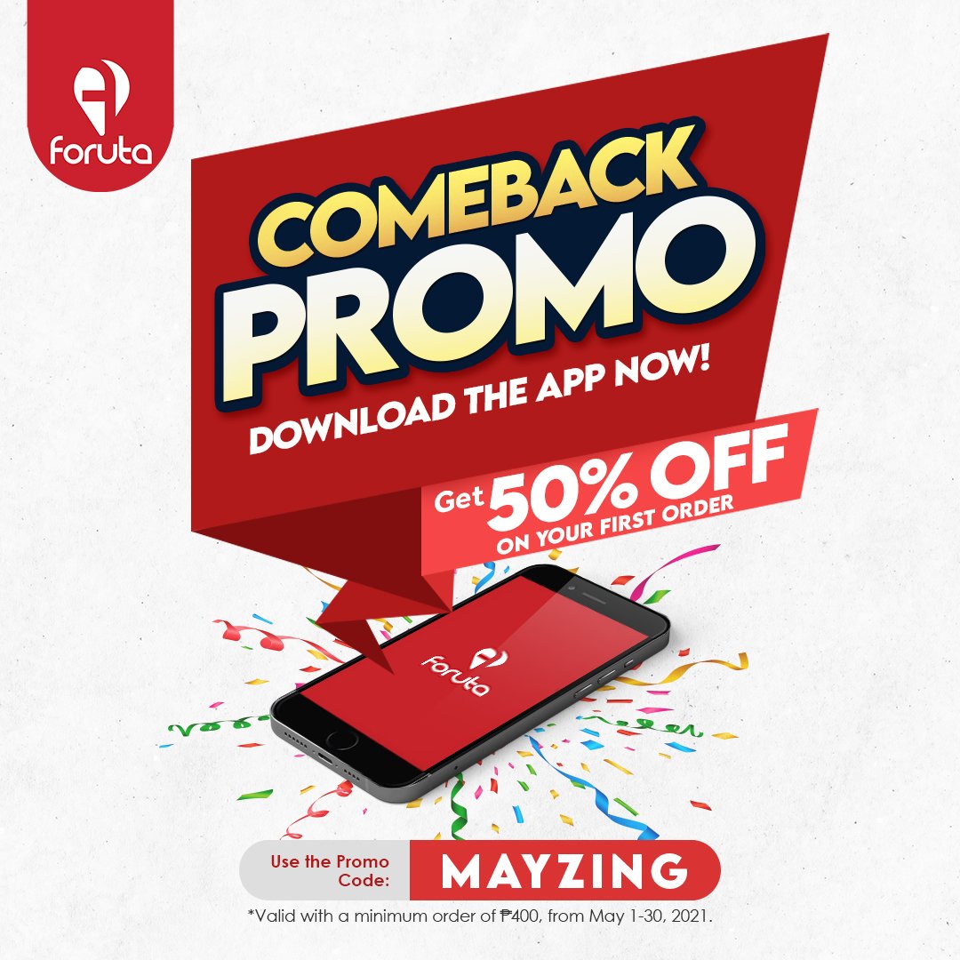 forutaph's tweet photo. A comeback is real!🤗
Foruta will be giving away 50% off to all new users, to make it work just use the promo code MAYZING. We can't wait to serve y'all.😎🤙
Use Foruta app now.❤️
#forulocal #foruta #forutadavao #forutaphilippines #somi #Belle #DefrostSaFreezer #davaodeliveryapp https://t.co/98a9Xpqyen