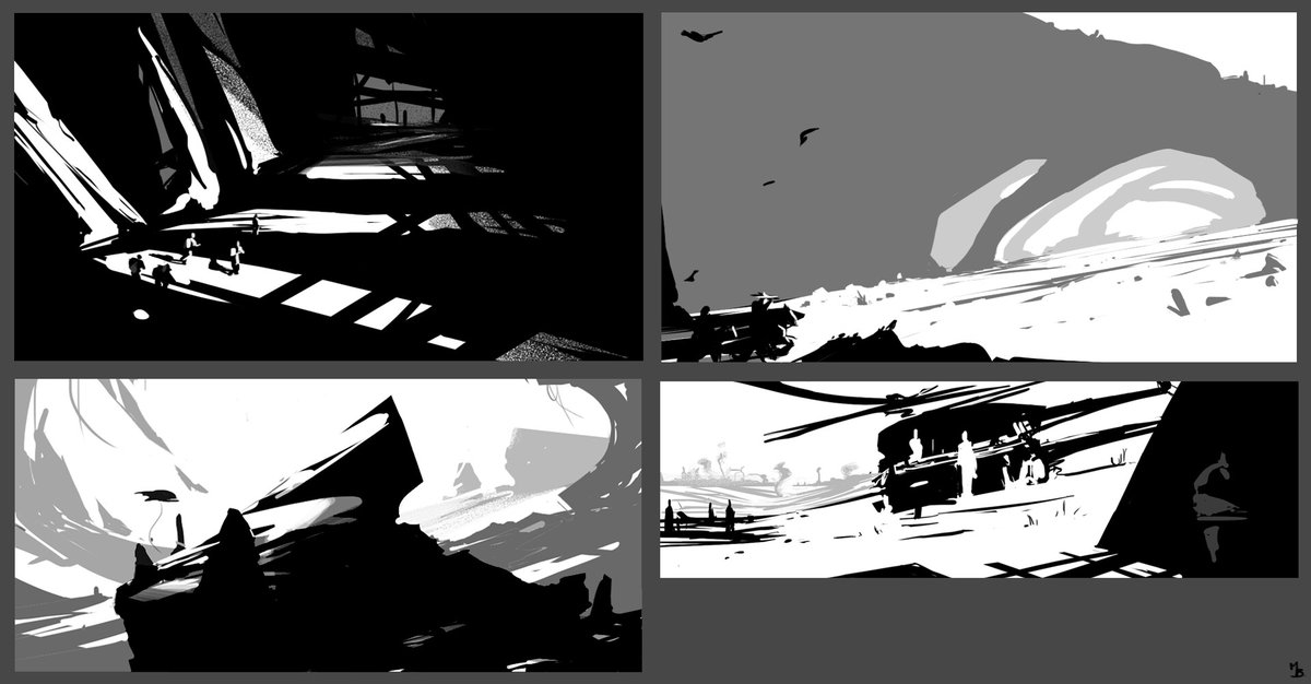 benouille_m's tweet photo. Black and white sketches ! Discover this method recently with works of Sung Choi and I find it really helpful to work on my compo and shapes π
#conceptart #environmentart #sketch #keyvalues https://t.co/VzHVAwRZwG