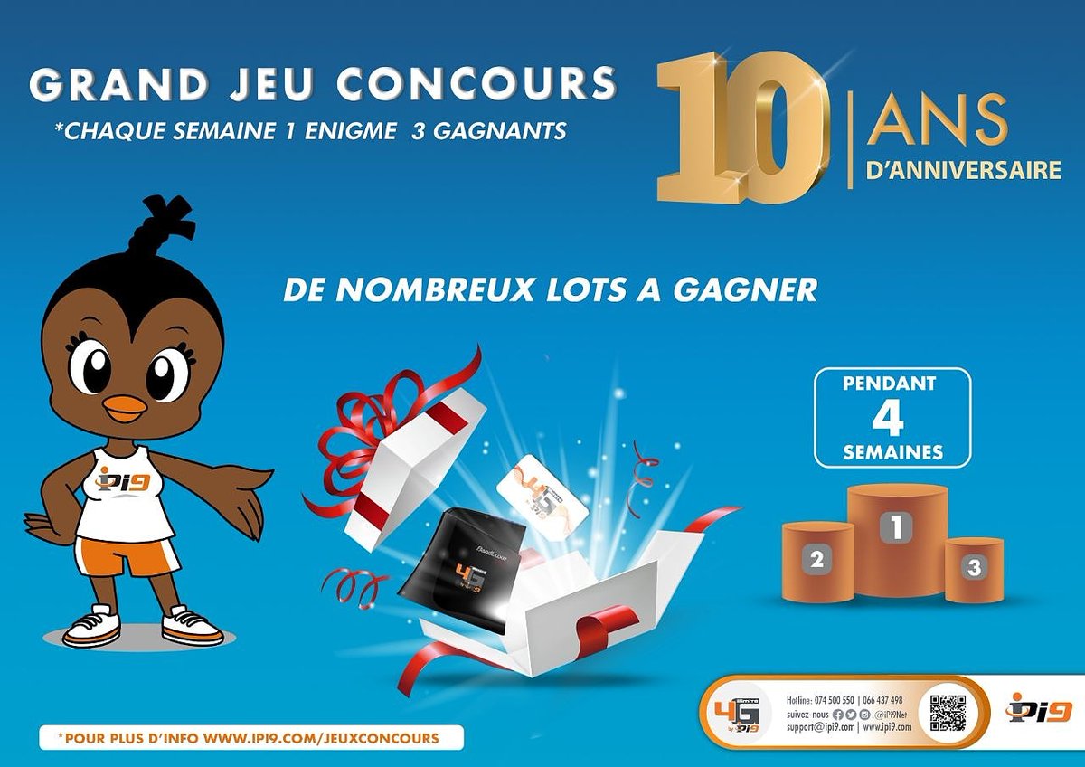 C’est la dernière semaine de votre Grand Jeu Concours Les 10 Ans d’iPi9.
1. Likez et partagez nos pages Facebook, Instagram, Twitter, iPi9, iPi9TV et Web7.
2. Répondez à cette question?
* Quelle chaîne votre application iPi9TV vous offre-t-elle en  exclusivité pour son retour ? *