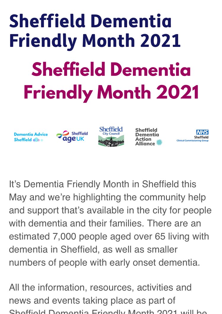 It’s Sheffield Dementia Friendly Month! Services across the city are joining together to raise awareness of the services and support available for people living with dementia in our city & support available for professionals who support them. Find out more ageuk.org.uk/sheffield/our-…