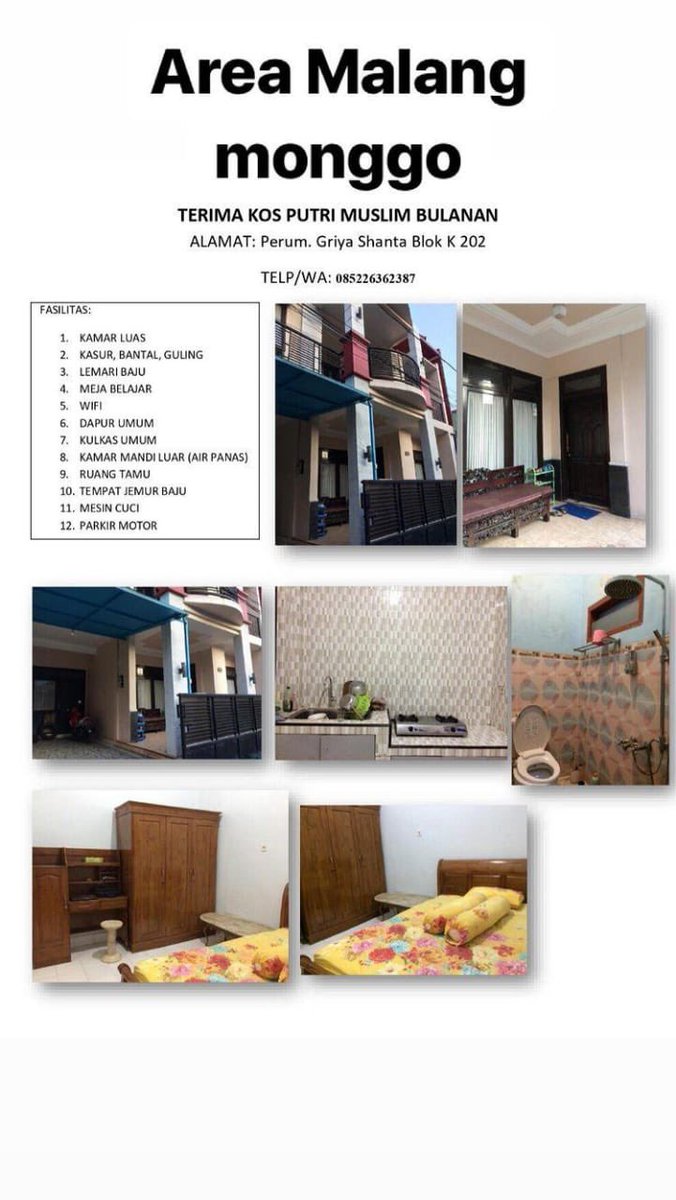 Nah masuk semester baru, cocok banget buat maba putri yg lagi nyari kosan atau mala putri yg mau pindah kosan. Daerah suhat👌