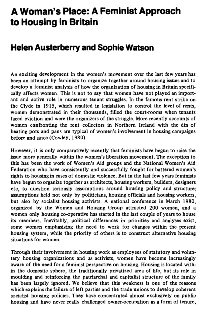 feminiscity's tweet photo. (1980) A Woman's Place: A Feminist Approach to Housing in Britain - Helen Austerberry and Sophie Watson https://t.co/zF0Q5sPG5O https://t.co/W2IuGrrt0T