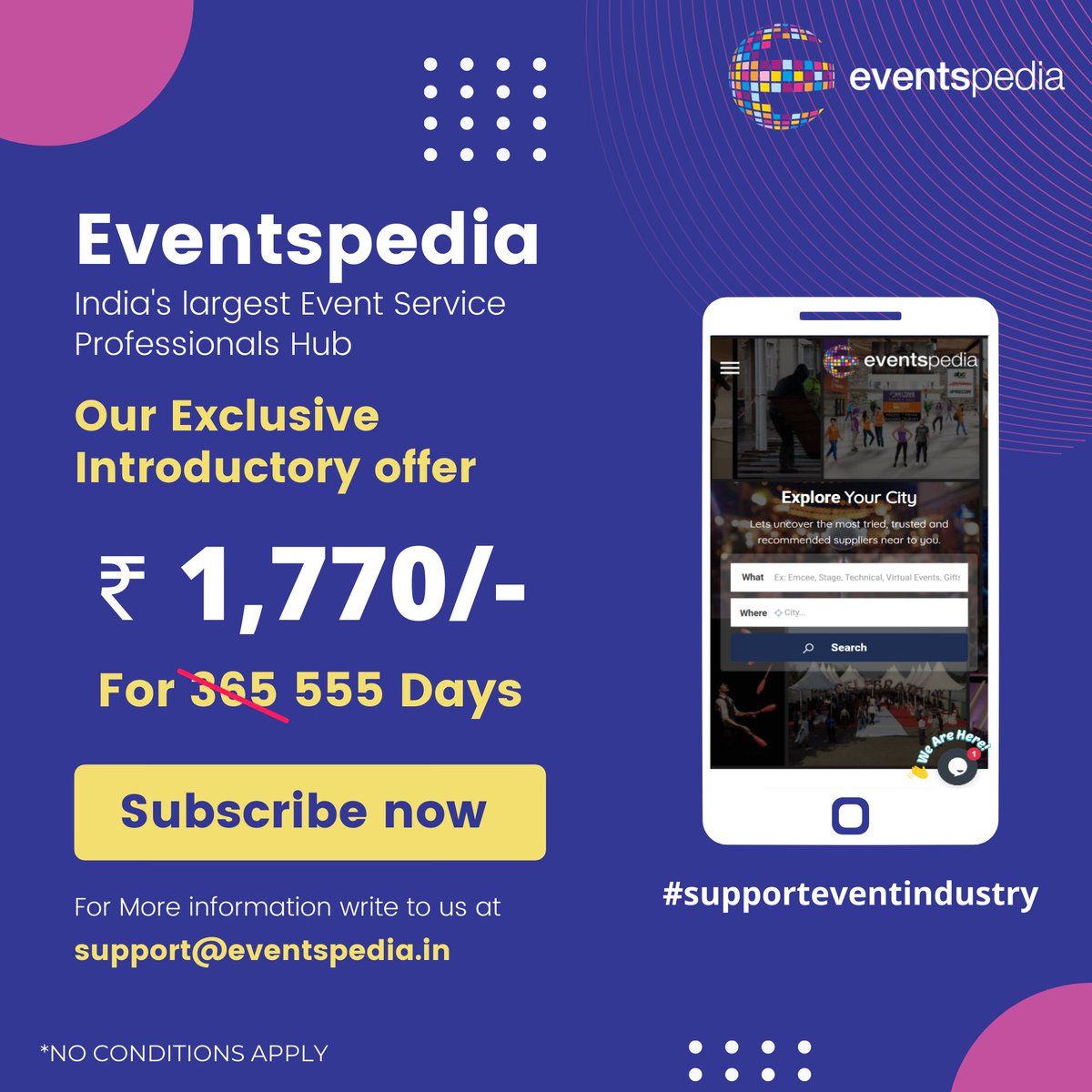Eventspedia_Ind's tweet photo. Visit https://t.co/20UsVhvUuU & list your business today. Get benefited by our introductory offer of 555 days subscription.
#saveeventindustry #supporteventindustry #events #wedding #exhibitions #eventspediaindia #Offer #introductry #eventprofs #VirtualEvents #marketingdigital https://t.co/JAJJCeQb1V
