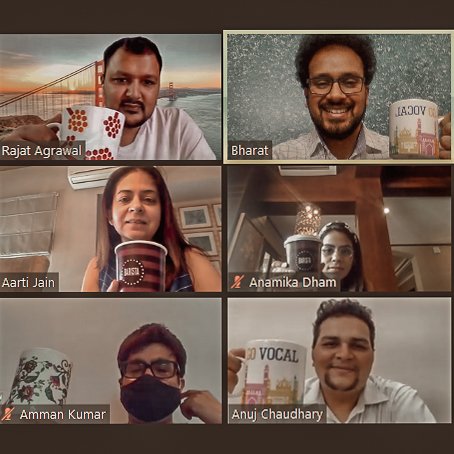 Our #meetings always start with a #coffee in hand. Take a look at our #virtual office for the day💻. #BaristaAtHome 

#WorkFromHome #ButFirstCoffee #ZoomMeetings #ZoomCall #CoffeeTime