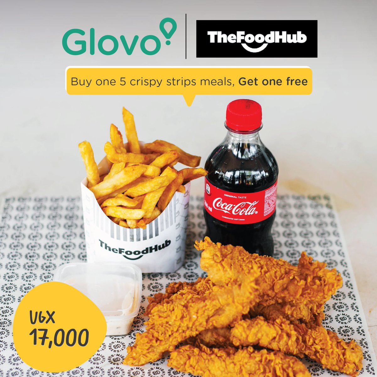 #AD Enjoy Crazy Deals on Glovo. Buy 5 crispy strips meal and get one free at only 17K from Food Hub. Get a free delivery for your next order if your delivery takes longer than an hour.This means that you will pay for the order but your next order using the app will be at no cost.