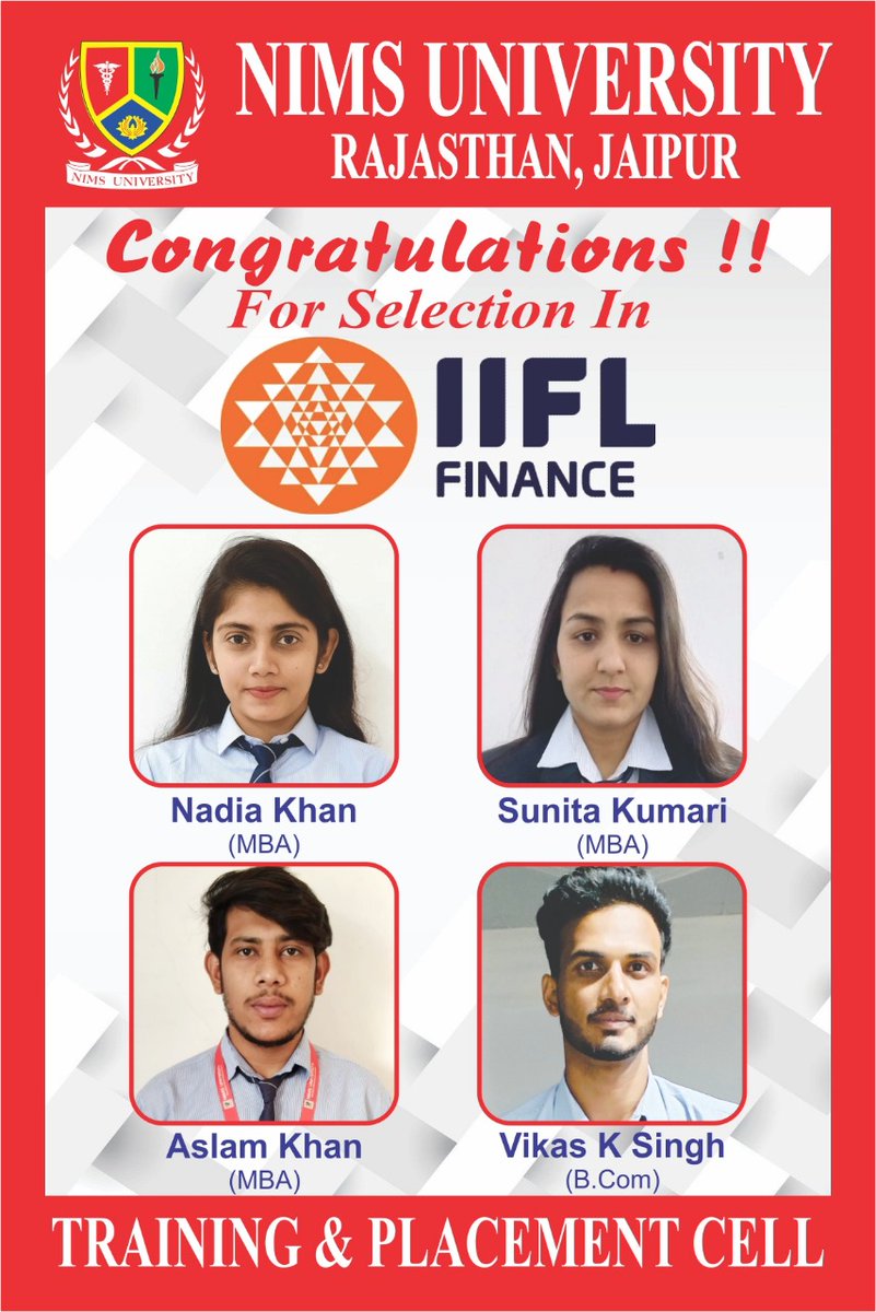 NIMS University (@nimsuniversity) on Twitter photo Greetings from #NIMSUniversity. Congratulation on your selection in <a href="/IIFL_Finance/">IIFL Finance</a> and best wishes for your future endeavours.
#AdmissionOpen for session 2021-22. For inquiry
• Call: 9116010433
• Visit: nimsuniversity.org
#NIMS #NIMSMedicalCollege #NIMSHospital #Admission Greetings from #NIMSUniversity. Congratulation on your selection in <a href="/IIFL_Finance/">IIFL Finance</a> and best wishes for your future endeavours.
#AdmissionOpen for session 2021-22. For inquiry
• Call: 9116010433
• Visit: nimsuniversity.org
#NIMS #NIMSMedicalCollege #NIMSHospital #Admission
