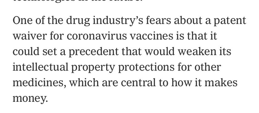 after all the bullshit about how the global south doesn’t have “capacity”, and the TRIPS waiver is a “side show” and a “distraction” and it’s really “complex” and how the real problem is “corruption” in poor countries this is all the opposition to patent suspensions comes down to