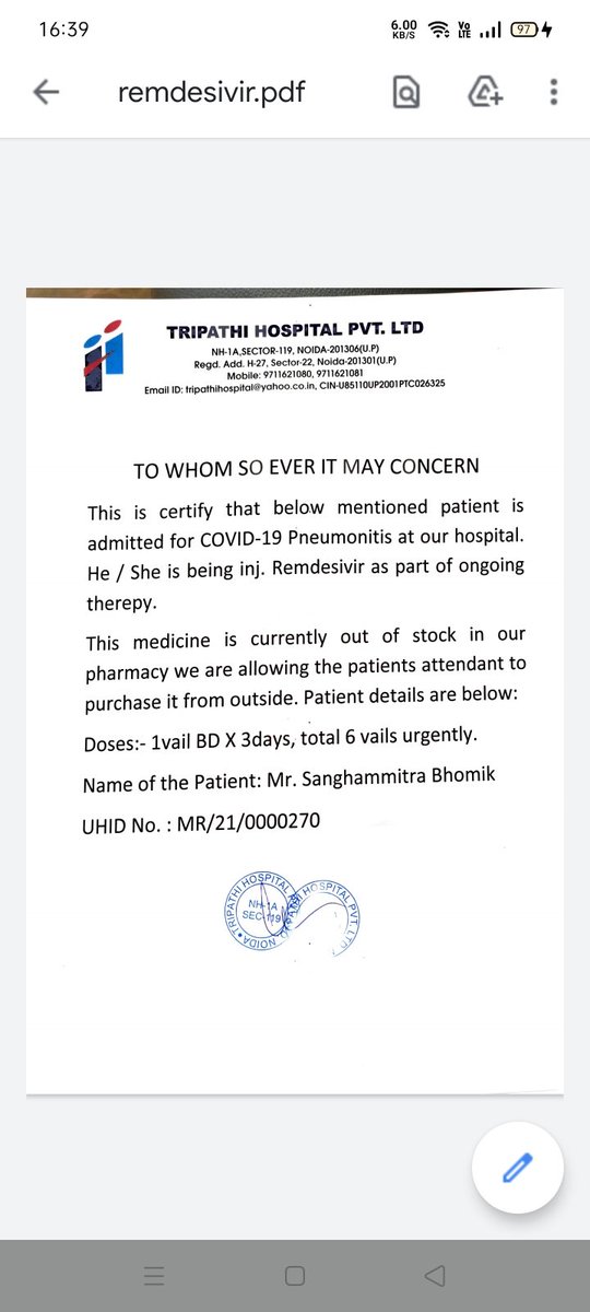 12. If your doctor is advising Remsdesivir, and your hospital does not have, or if you're being advised to buy from black market, get your hospital to give you a letter like this. This will have to be submitted to cmo office.