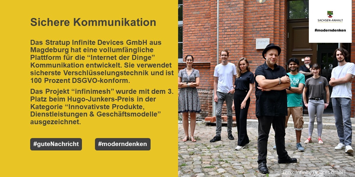 sachsenanhalt's tweet photo. Das Startup @InfDevices hat die einzigartige Plattform Infinimesh für das #InternetDerDinge entwickelt. Die innovative Idee zur Steuerung &amp; Kommunikation von IoT-Geräten konnte auch beim #HJP2020 punkten! 👉https://t.co/DeiM4dCBqP #guteNachricht #moderndenken #SachsenAnhalt (StK) https://t.co/8ebVoIN36I