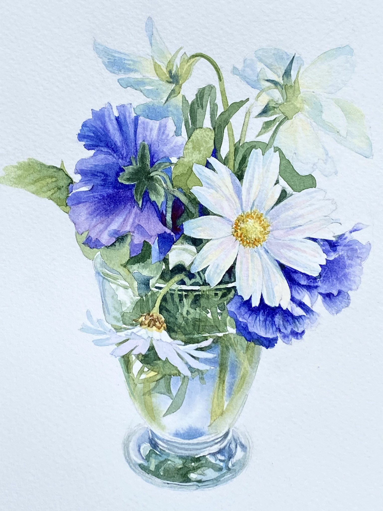 水彩画 花（オレンジの花 (水彩画、グラファイト、織り紙)）