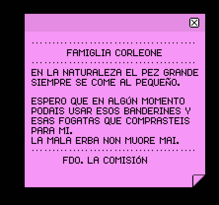 FCorleoneES's tweet photo. La Famiglia Corleone acaba con Famiglia Galasso. La mala erba non muore mai 🍷🔥🧨 https://t.co/iRWjfMqM9L