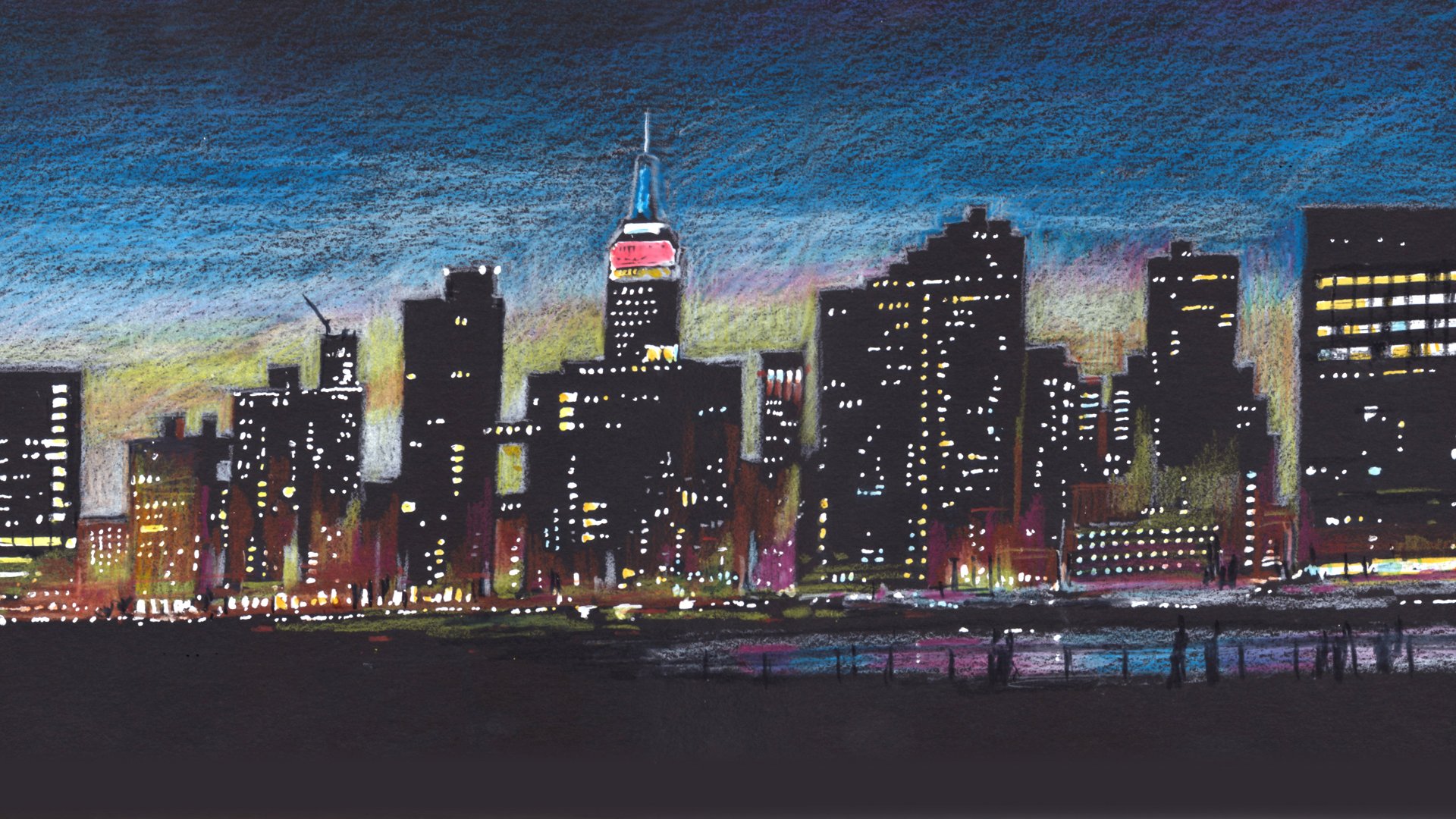 Drawing Studio 118 黒画用紙に下描きなしで描きました 夜景 イラスト 一発描き T Co Fc669vfkas Twitter