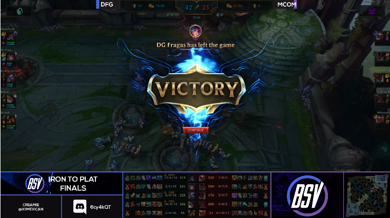 CONGRATULATIONS TO OUR IRON TO PLAT #17 CHAMPIONS

DEFIANCE GAMING 🦸‍♂️

We'd like to thank everyone for participating tonight. For more BSV event action visit use here bsvlive.net.au to sign up!!