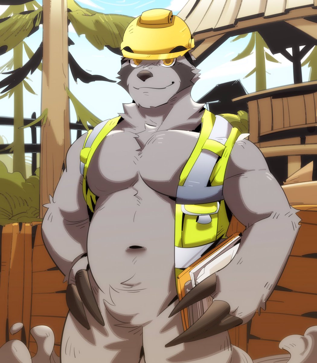 Commission done by @banksy5057
Naked worker’s vest makes his body more perky uwu