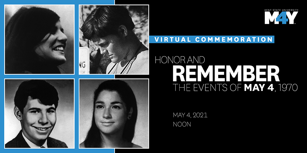 Join us at noon today, May 4, for the premiere of a special video tribute focusing on the nine students wounded during the virtual 51st Commemoration of May 4, 1970. Watch it here:  ow.ly/wNBx50EEh1W