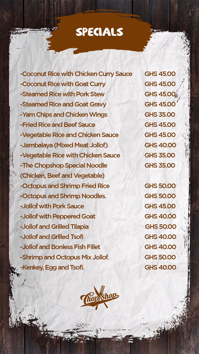 chopshopghana's tweet photo. Lunch time menu for your craving taste buds.
Order from any of our branches:
DANSOMAN ☎️: 030 231 7695
OSU☎️:0302779009
EAST LEGON☎️: 0302546328
NORTH RIDGE ☎️: 0302226485
#ChopTime #ChopShop #Ghana #Accra #RestaurantsInAccra https://t.co/YCqbG5MAfN