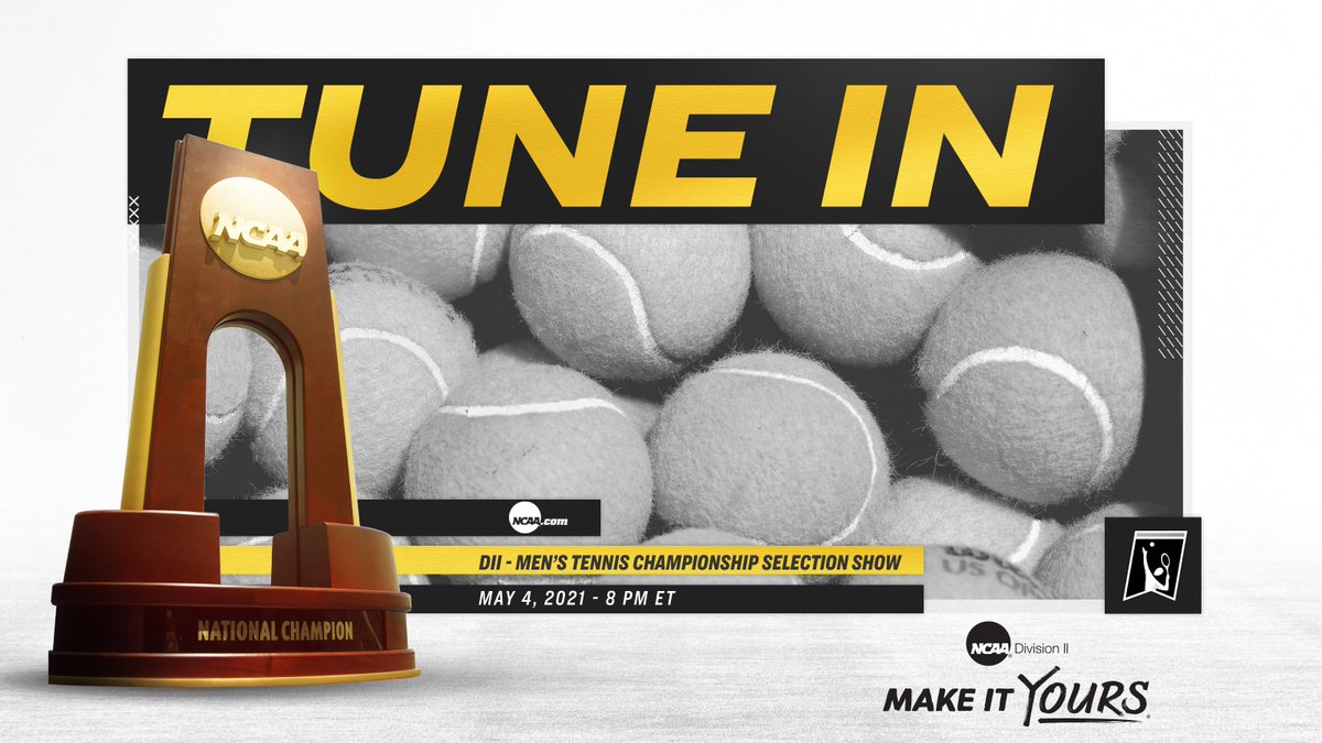 NCAADII's tweet photo. Tonight's the night 🎉🎾! The #D2MTEN Championship selection show starts at 8 p.m. ET! 

Make sure to tune in 💻: https://t.co/9dgNiN4Ob9.

#MakeItYours https://t.co/5lrVoEpgwb