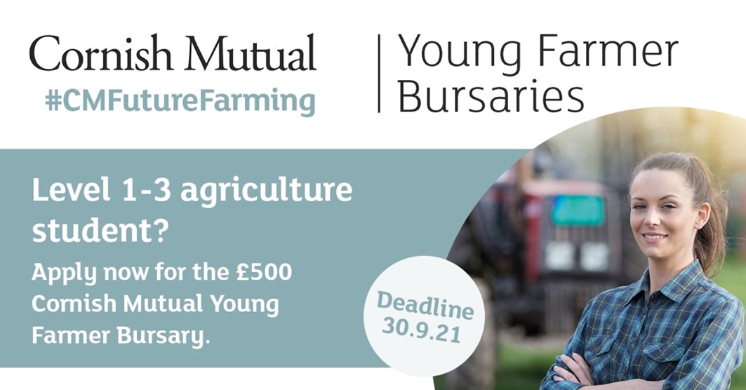 CornishMutual's tweet photo. Are you a level 1-3 #agriculture student? 

Apply now for the Cornish Mutual Young Farmer Bursary to win £500 towards course-associated costs. 

To find out more and to apply visit https://t.co/LsIPePVR3V or email futurefarming@cornishmutual.co.uk

#CMFutureFarming https://t.co/z3bzhFN99i