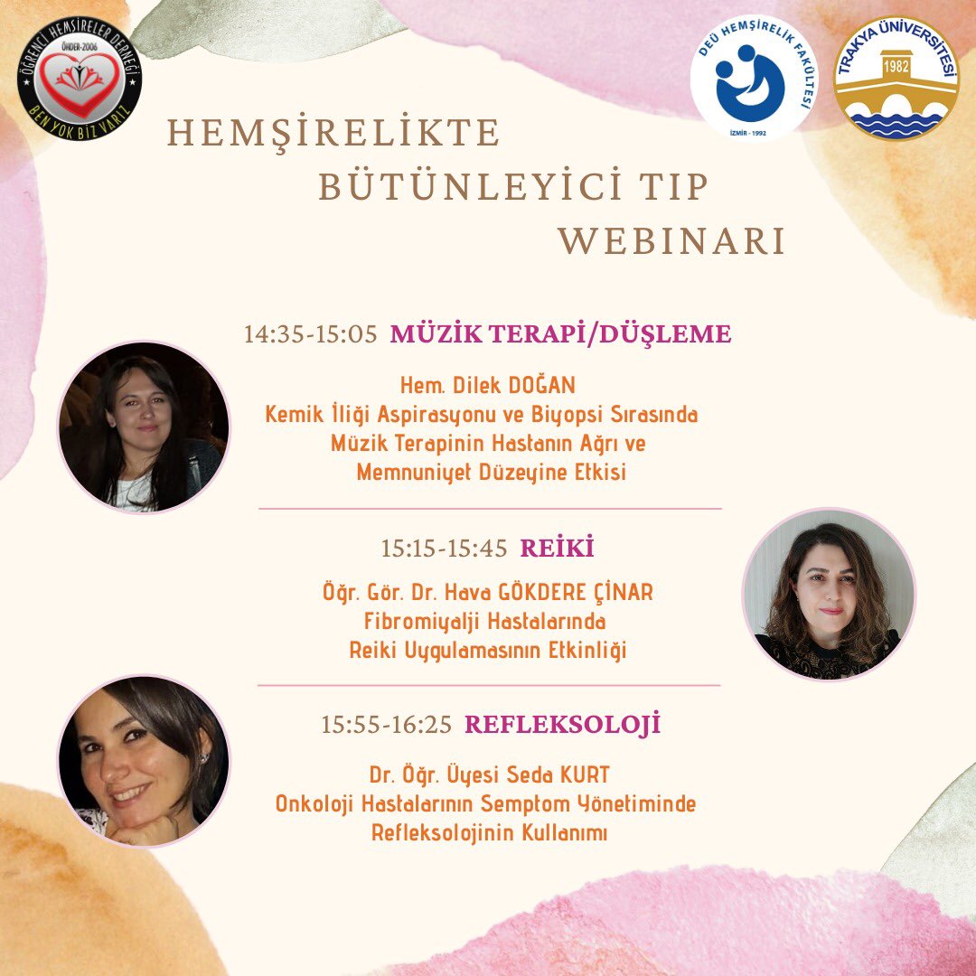 ohder2006's tweet photo. 🌸ÖHDER Trakya Üniversitesi ve Dokuz Eylül Üniversitesi ekibi olarak hazırladığımız "HEMŞİRELİKTE BÜTÜNLEYİCİ TIP WEBINARI" ile karşınızdayız. https://t.co/BD2VD6O4Kq