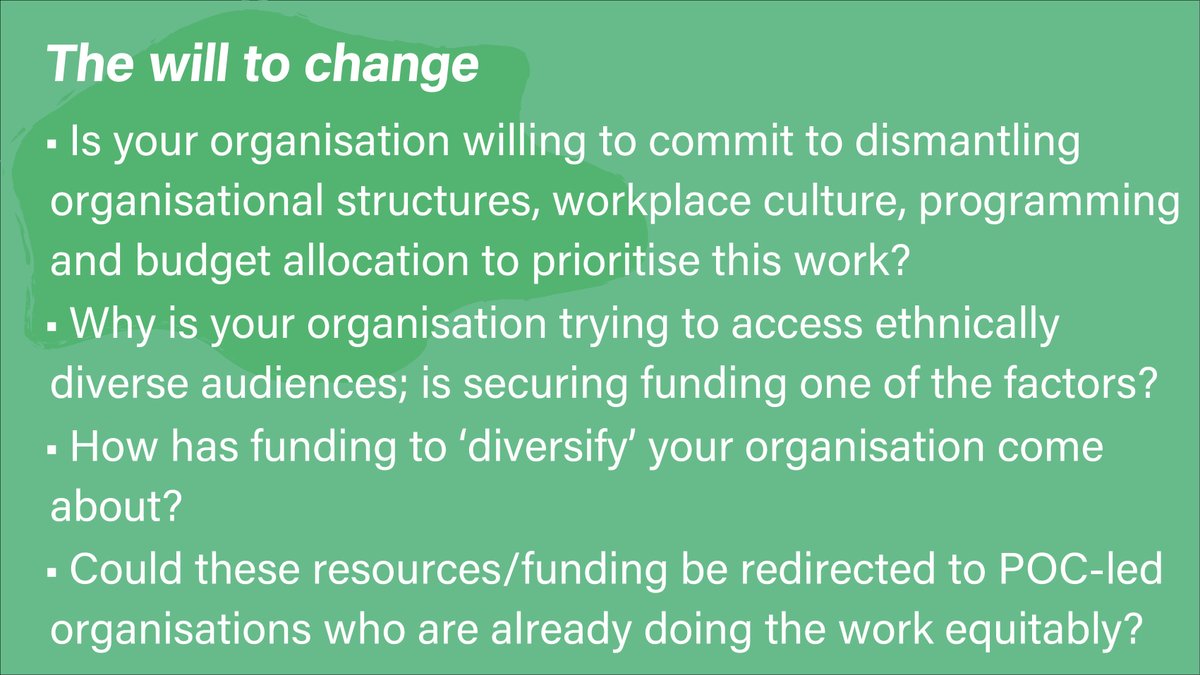 The will to change is an important element to make a change and dismantling structures in place which don't serve everyone. While you go through the toolkit, and to truly make an impact, challenge yourself and organisation on the below: