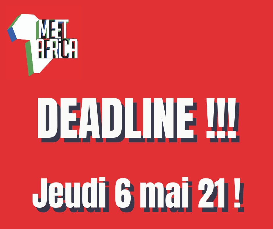 Meet Africa 2 (@meetafrica2) on Twitter photo A l'attention des candidats pré-inscrits!
Vous avez encore 3 jours pour déposer votre dossier!
La clôture des dossiers est fixée au jeudi 6 mai 21
Si vous rencontrez des difficultés, envoyez-nous un email à meetafrica@expertisefrance.fr
#entrepreneur #ExpertiseFrance #diaspora A l'attention des candidats pré-inscrits!
Vous avez encore 3 jours pour déposer votre dossier!
La clôture des dossiers est fixée au jeudi 6 mai 21
Si vous rencontrez des difficultés, envoyez-nous un email à meetafrica@expertisefrance.fr
#entrepreneur #ExpertiseFrance #diaspora