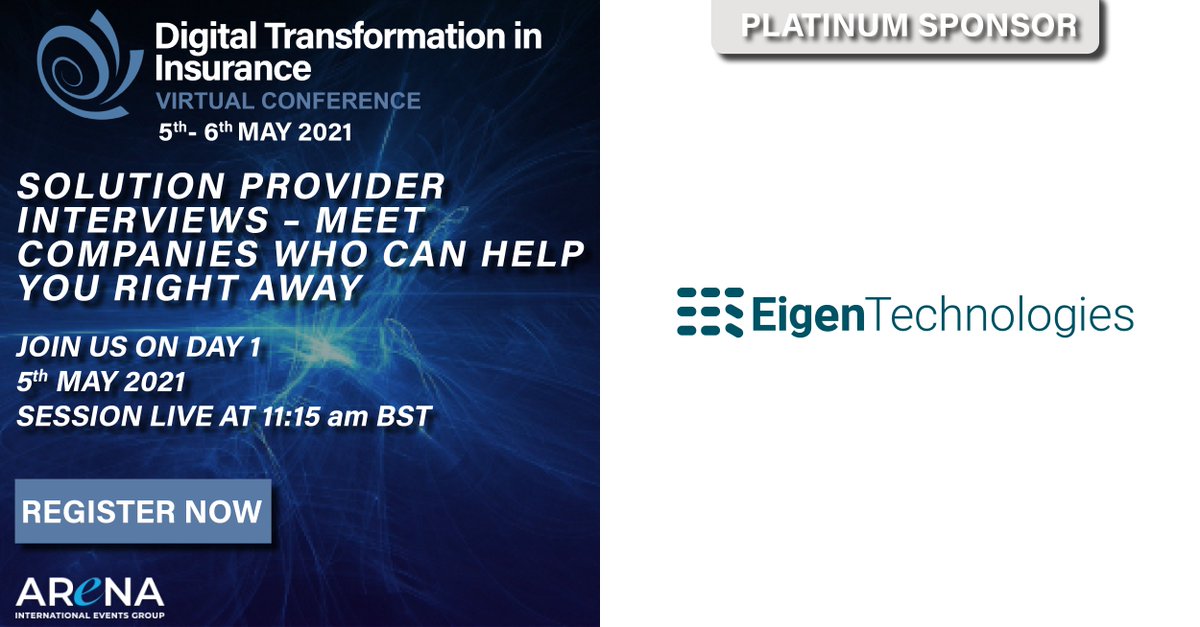 The #DigitalTransformation in #Insurance Conference hosted by @ArenaFinancial kicks off tomorrow at 09.00 BST. Our CEO, @lewiszliu, is doing a 'Solution Providers interview' at 11.15 BST answering questions on who we are and the solutions we provide to insurance companies.