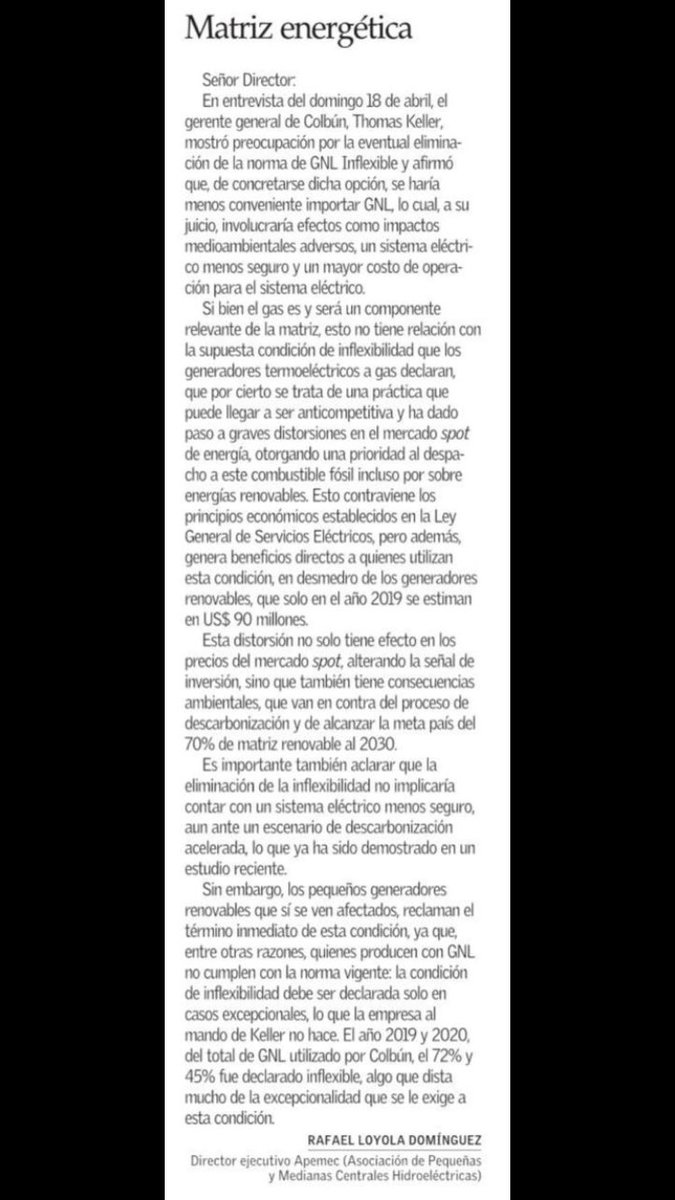 Nuestra opinión sobre #gasinflexible #anticompetitivo #preciospot #matrizenergetica <a href="/coord_electrico/">CoordinadorEléctrico</a> <a href="/CNE_Chile/">CNE</a> #GNL <a href="/gpm_ag/">GPM AG</a> <a href="/acesol/">ACESOL</a> <a href="/ACERAAG/">ACERA A.G.</a> <a href="/GeneradorasCL/">Generadoras de Chile</a> #descarbonizacion <a href="/rafaelloyolad/">Rafael Loyola D.</a>
