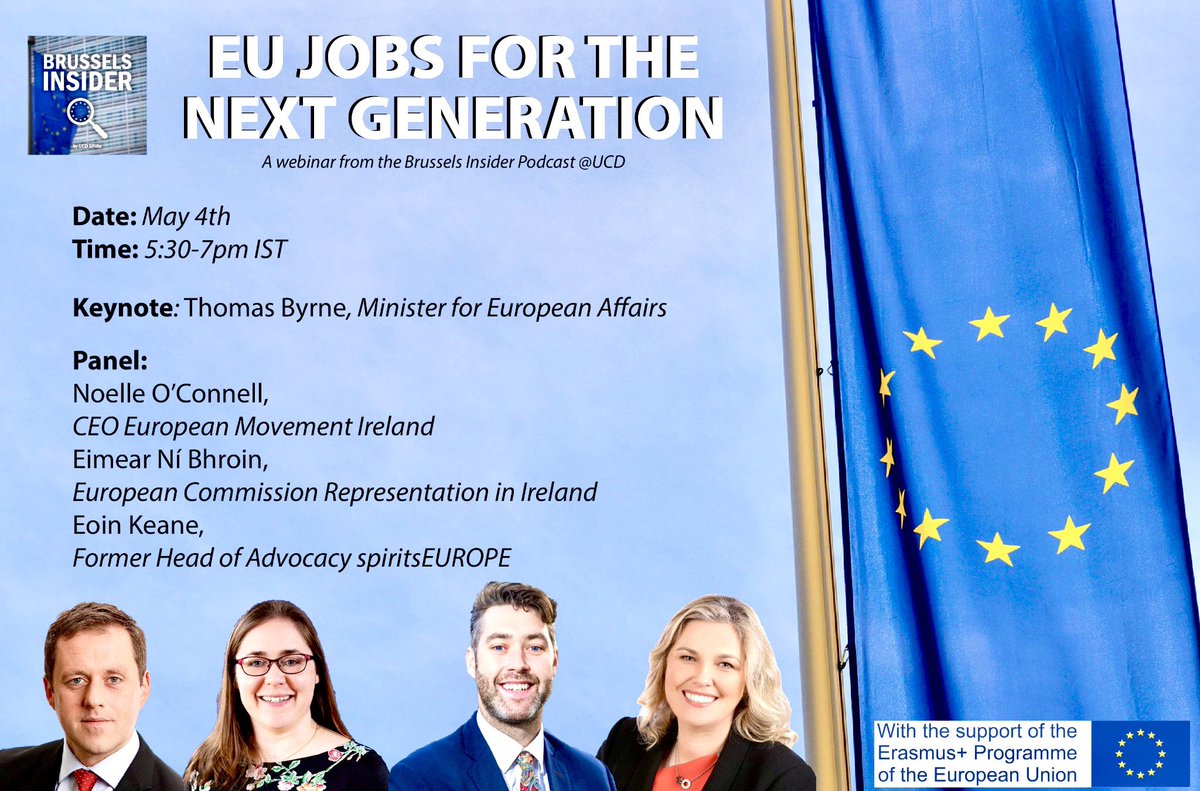 A big week on the #AcareerforEU front with the launch of 🇮🇪’s strategy to increase Irish representation in the EU’s Institutions by @ThomasByrneTD 

🇪🇺 'A Career for EU' May 6th, 12:30pm  
To register 👉 buff.ly/3eGdNYZ

++ today’s @ucdpolitics event👇& @NaomiOhReally