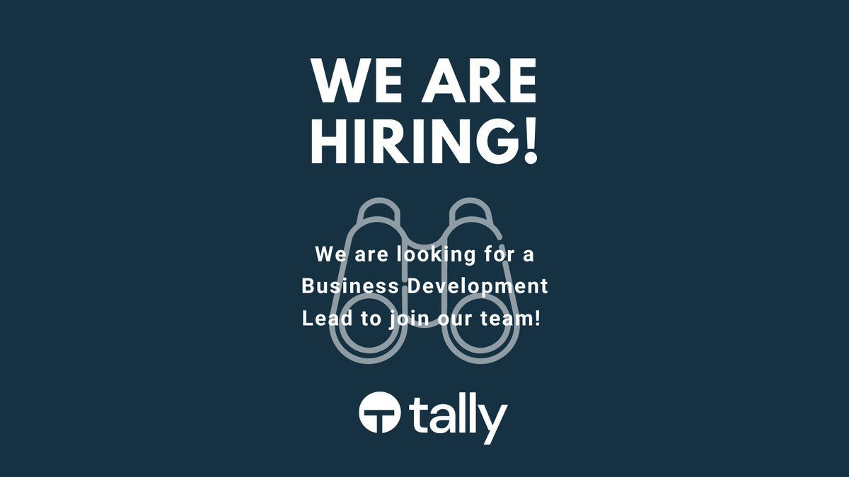 We're looking for a Business Development Lead to join our team. You'll be responsible for growing Tally’s customer base. 

This is a huge opportunity for the right candidate to be a core part of a fast-growing business!

Apply now bit.ly/2RlvGnRDown 

#hiringnow #sales