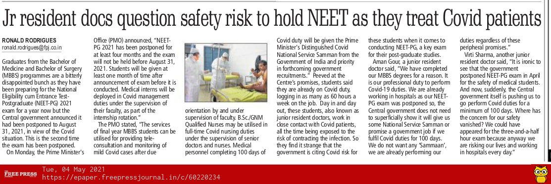 RonaldR183's tweet photo. "We don't want 'Sammaan' or superficial promises from the central government. We are doctors and we will anyway perform Covid-19 duties regardless." say Jr. Resident Doctors

@IMA_MSNIndia @official_aimsa
@narendramodi @MoHFW_INDIA @drharshvardhan #NEETPG2021 #residentdoctors https://t.co/qup673tH25