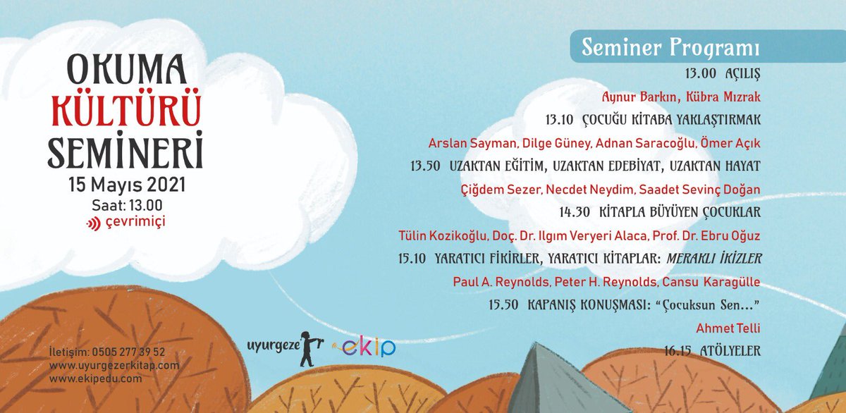 📚Okuma Kültürü Semineri 📚

Kayıt linki BİO'da 👆

15 Mayıs 2021
Açılış 13.00-15.50 
Başlangıç Saati: 16:15 -17.30 

#ekip #egitimekipisidir #uyurgezerkitap #okumakültürü #atölye #mayıs #p4c #elestirelokuma #baskatürlüokuma #hikaye #storytelling #kahramaninsonsuzyolculugu