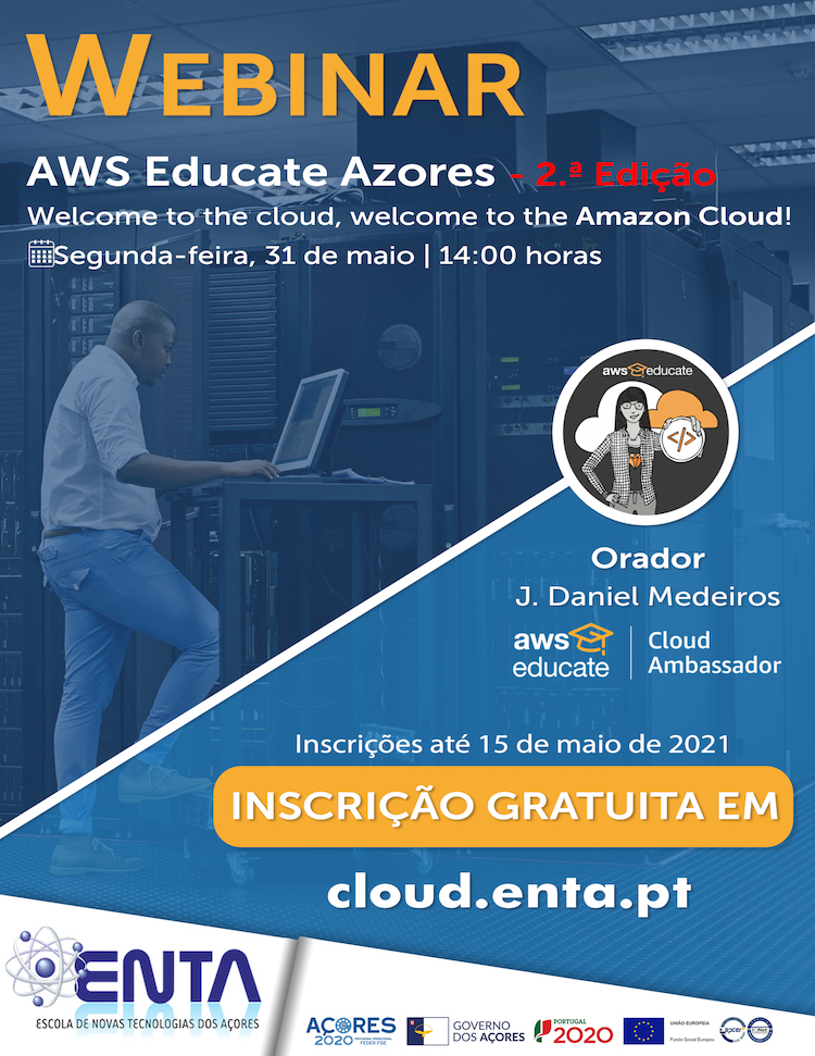 nonagonpark's tweet photo. A Escola de Novas Tecnologias dos Açores irá realizar, no próximo dia 31 de maio, pelas 14h00, a 2.ª Edição do Webinar "AWS Educate Azores".
As inscrições são limitadas e devem ser efetuada até ao próximo dia 15 de maio.
#tecnologia #amazon #webinar #enta #azdih #cloub #web https://t.co/mJtk3GoLYM