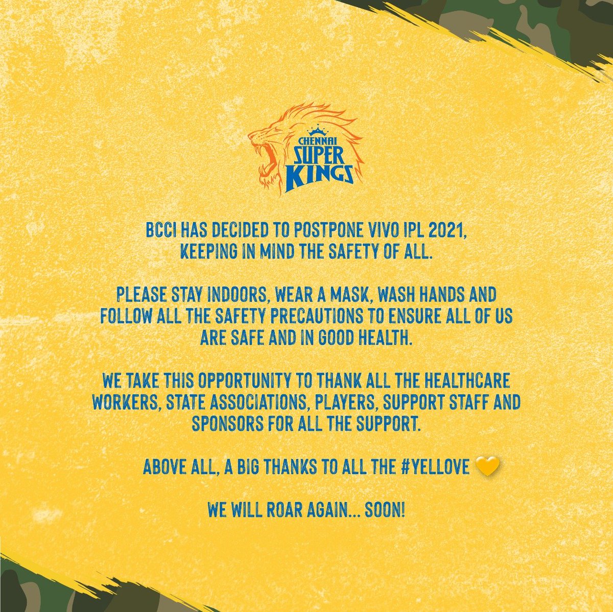 Big thanks for all the #Yellove! 
Stay home. Stay safe.

Read More: bit.ly/2QQiyHm

#WhistlePodu 🦁