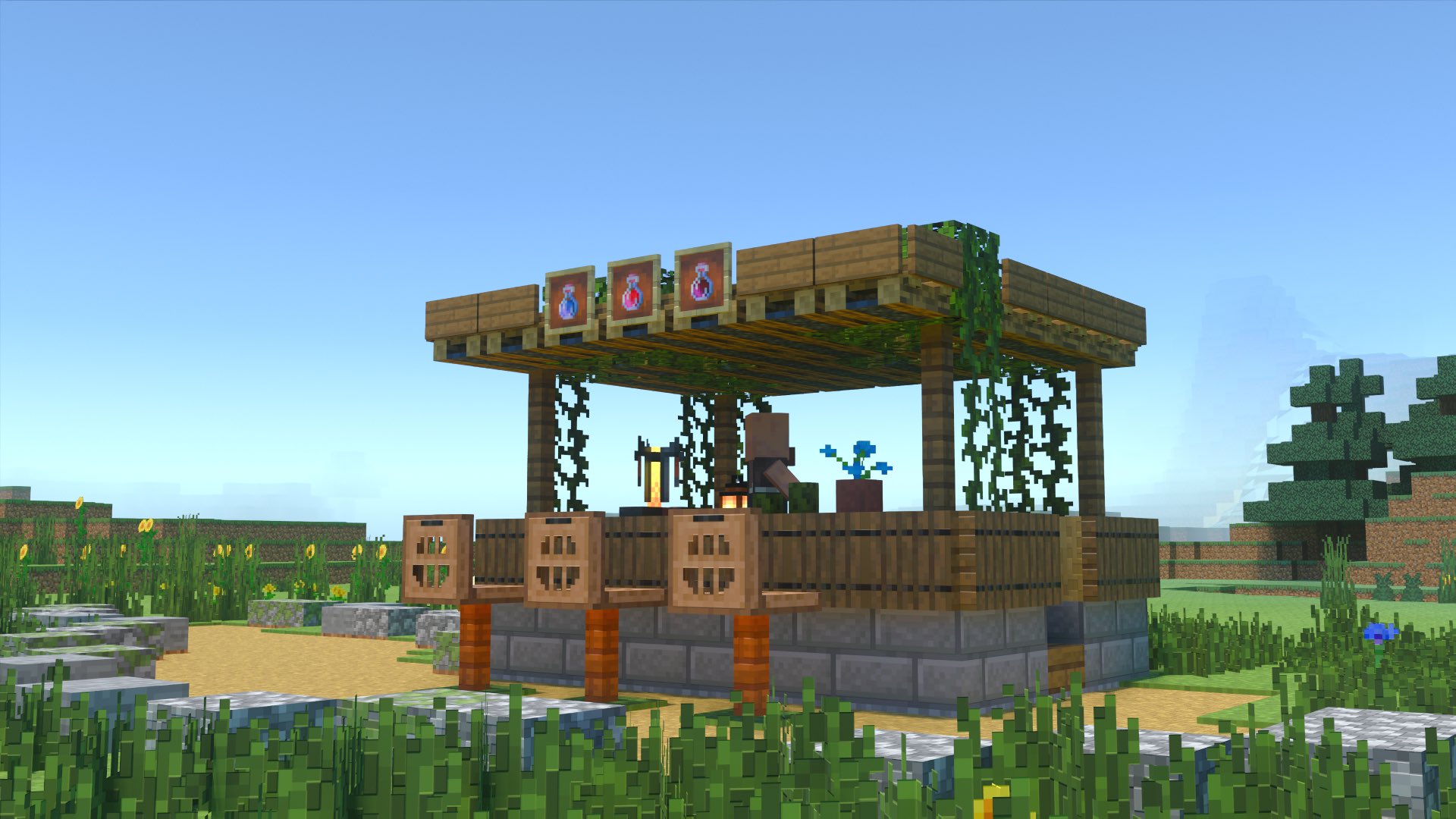 Kogumapro こぐまぷろ 今日は小さめのお店を作ってみました 個人的にはポーション屋さんです ファンタジーな世界だとこんなお店が道端にありそうな気がします マイクラ Minecraft建築コミュ マインクラフト Minecraft バニラ建築学部 T