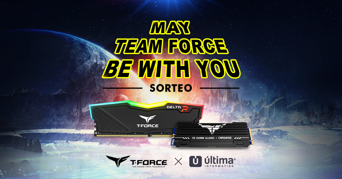 Feliz #StarWarsDay  

Para celebrar este día vamos a sortear dos increíbles packs de RAM+SSD para dos ganadores 🥳

Para participar:
💙 Sigue a <a href="/teamgroupinces/">TeamGroup España</a> y a <a href="/Ultima_Oficial/">Última Informática</a> 
🔁 RT a este tweet
💬 Comenta con #MayTeamForcebewithyou

Daremos los ganadores el 17 de mayo 🍀